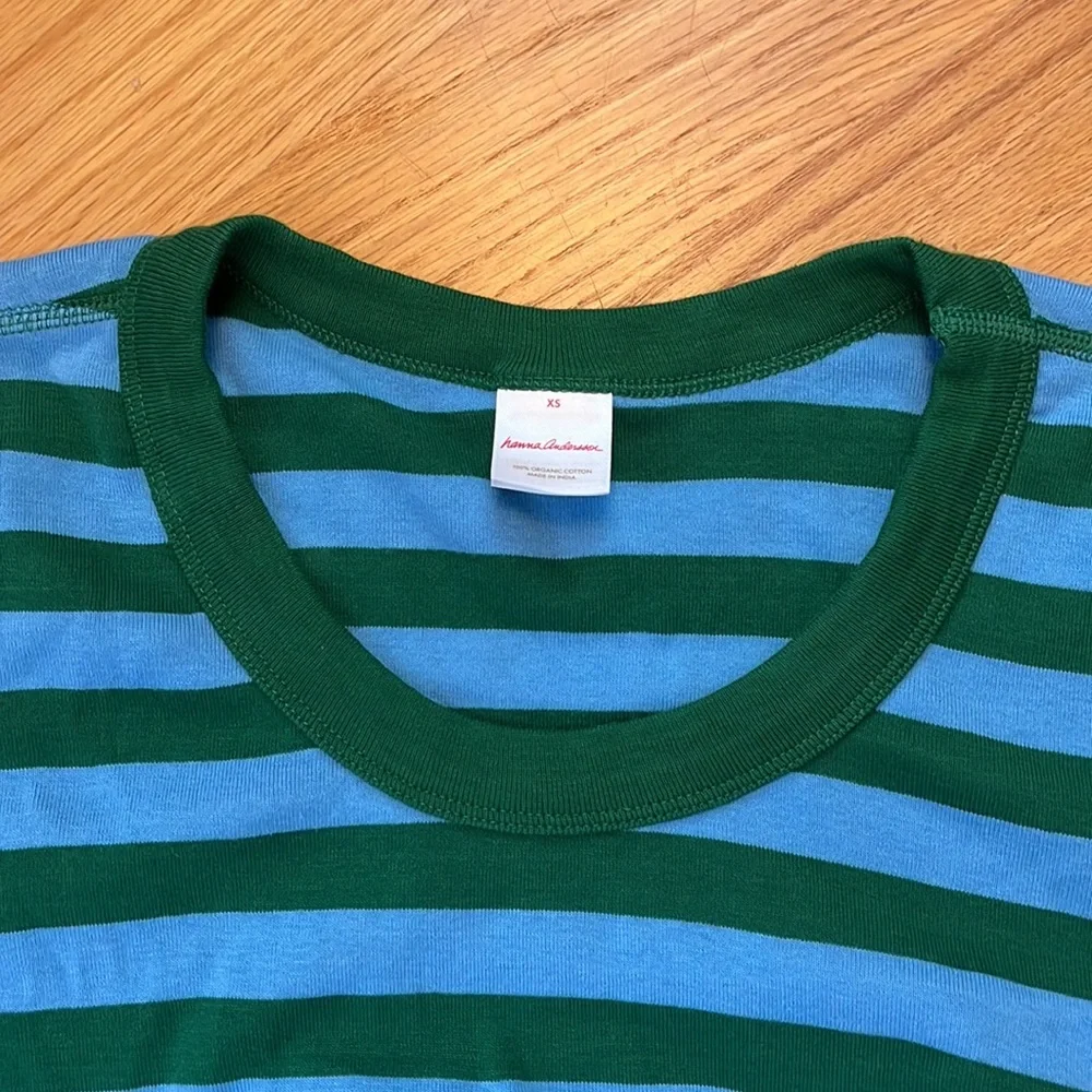 Hanna Andersson 100% organic cotton pajama top extra small blue/green striped